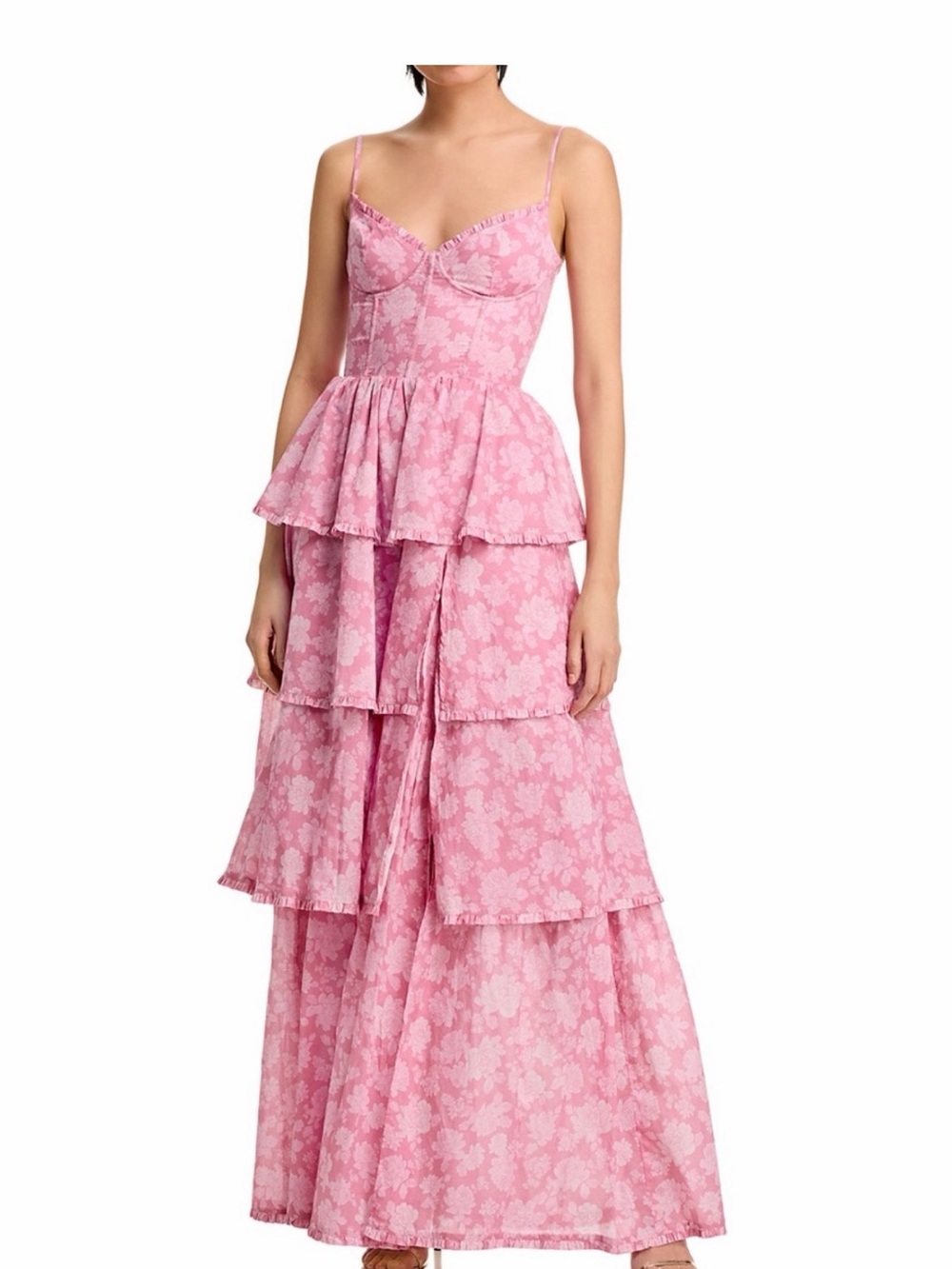 V. Chapman Pink Floral Tiered Maxi Dress